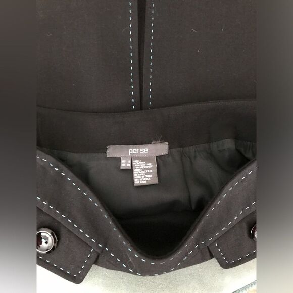 Per Se Unique Black wool lined skirt with turquoise stitching box pleats Size 8 - Picture 5 of 10